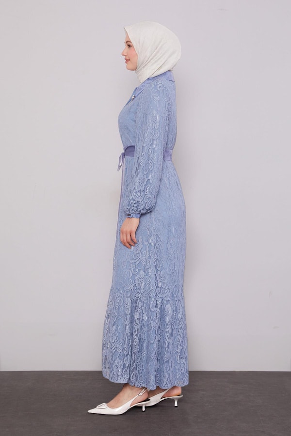 Levidorİndigo Gömlek Yaka Kuşaklı Ferace