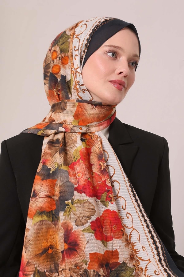 LevidorK.Lacivert Varak Desen Pamuk Eşarp