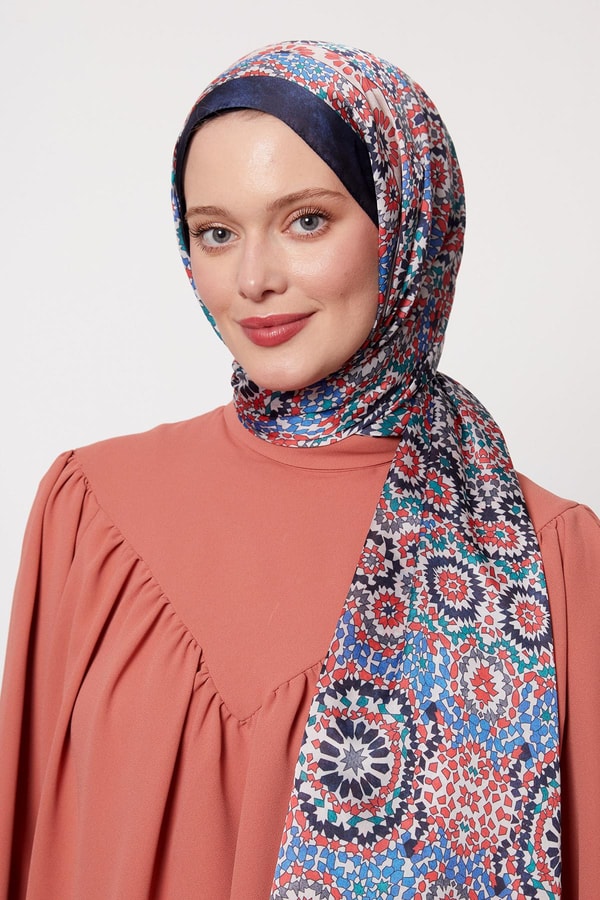 LevidorK.Lacivert Batik Desen Hint İpeği Şal