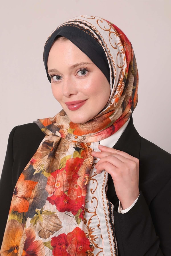 LevidorK.Lacivert Varak Desen Pamuk Eşarp