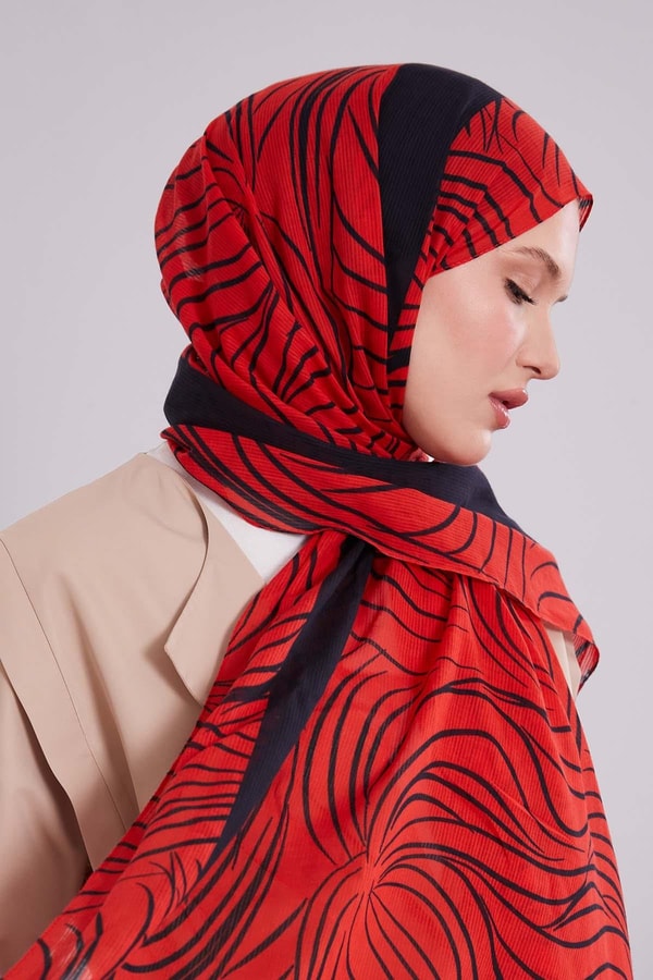 LevidorK.Kırmızı Tropikal Pamuklu Şal