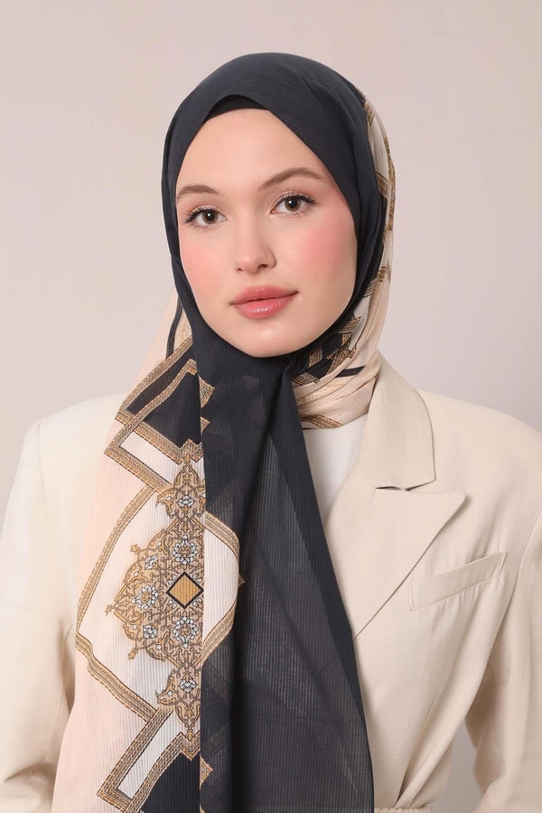 LevidorK.Lacivert Varak Desen Pamuk Şal