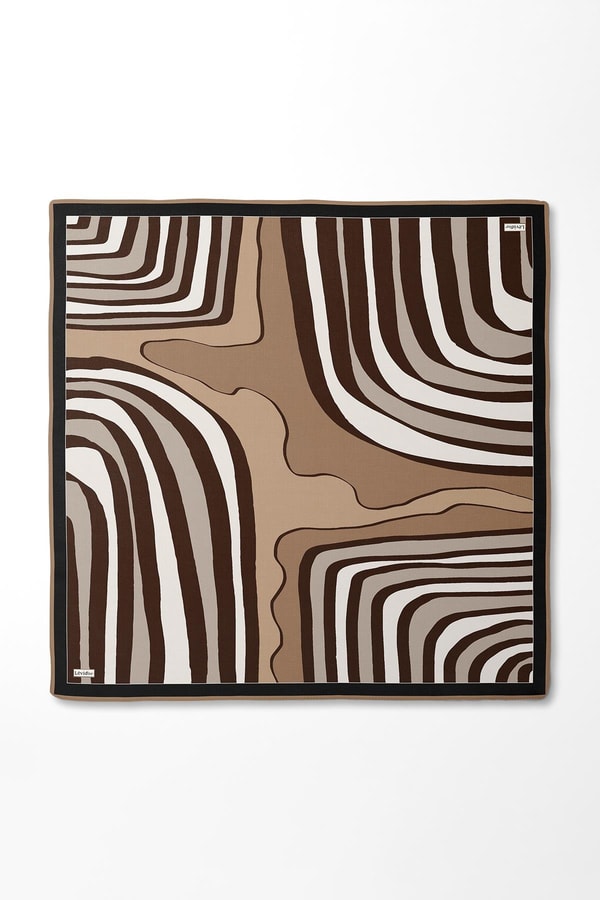 LevidorKahve Kalın Çizgili Twill İpek Eşarp