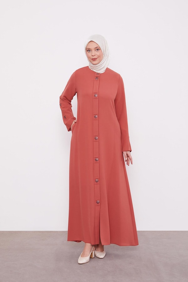 LevidorKiremit Blok Düğme Detaylı Ferace