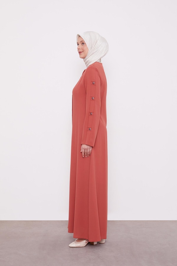 LevidorKiremit Blok Düğme Detaylı Ferace