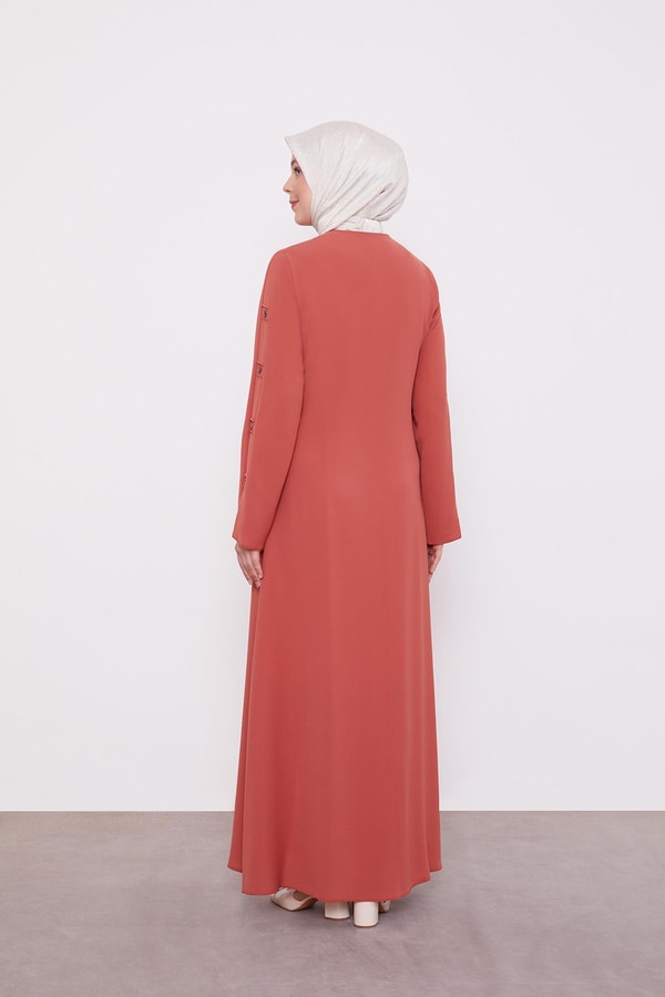 LevidorKiremit Blok Düğme Detaylı Ferace