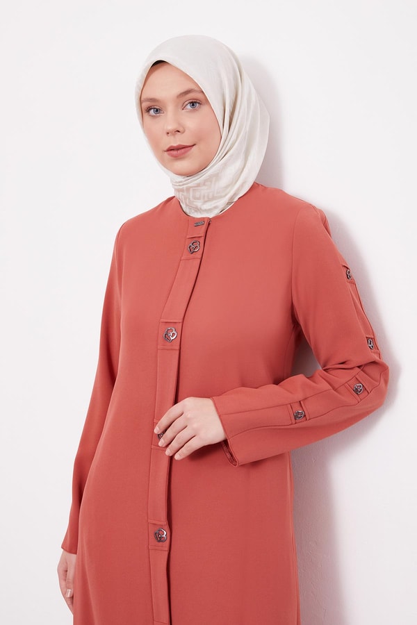 LevidorKiremit Blok Düğme Detaylı Ferace