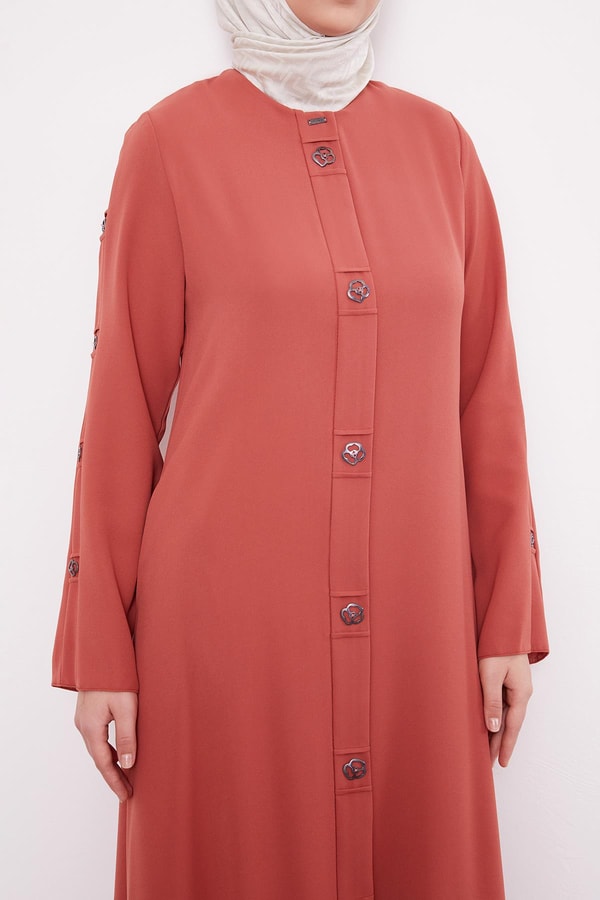 LevidorKiremit Blok Düğme Detaylı Ferace