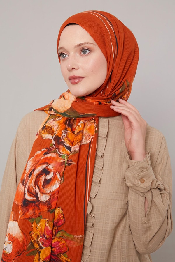 LevidorKiremit Gül Desen Pamuk Şal