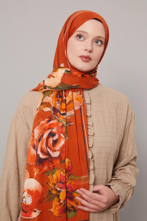 LevidorKiremit Gül Desen Pamuk Şal