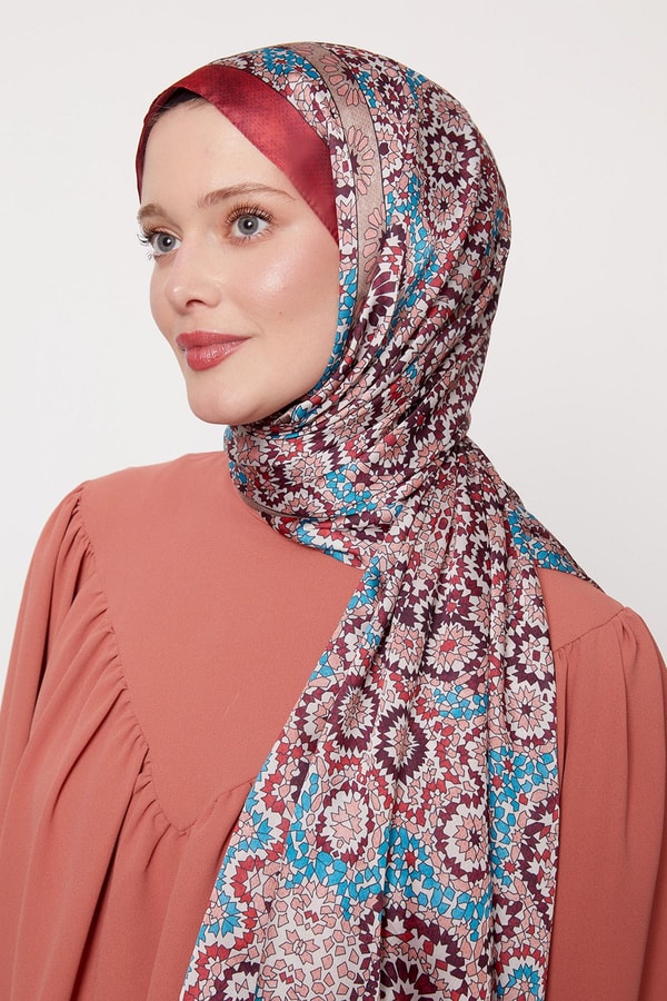 LevidorKırmızı Batik Desen Hint İpeği Şal