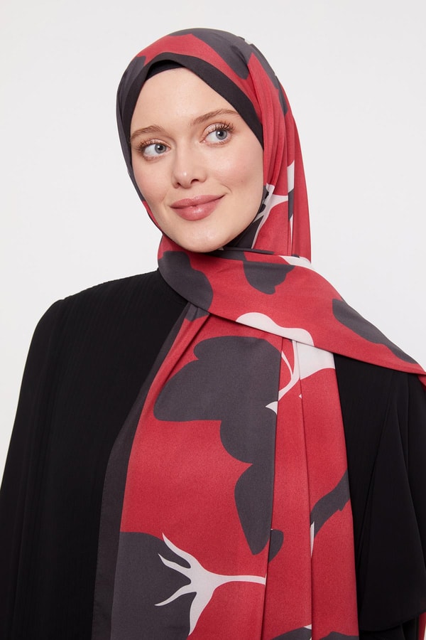 LevidorKırmızı Soyut Çiçek Desenli Elegance Şal