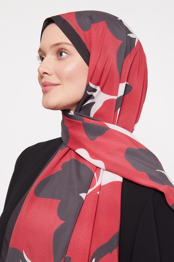 LevidorKırmızı Soyut Çiçek Desenli Elegance Şal