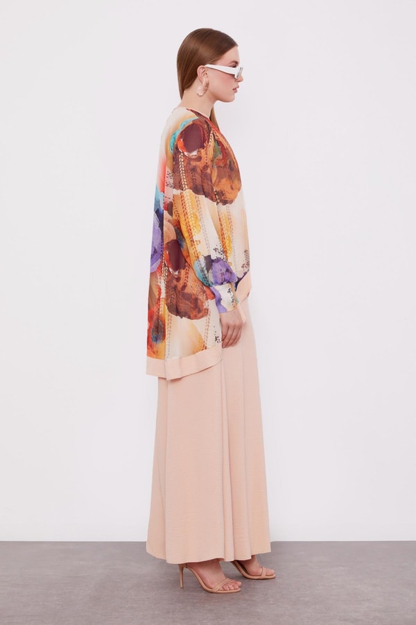 LevidorKoyu Mor Çiçek Baskılı Pantolonlu Bluz Takım