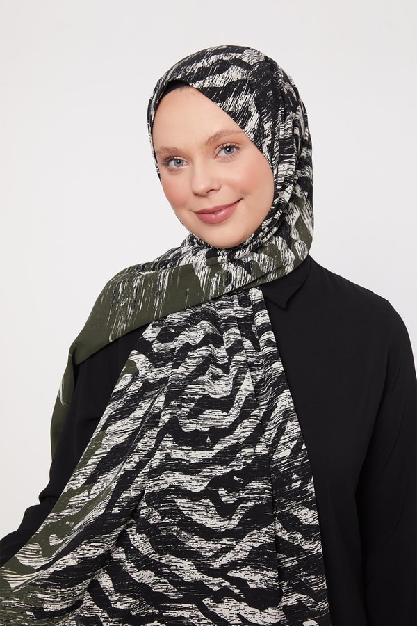 LevidorKoyu Yeşil Zebra Desenli Medine İpeği Şal