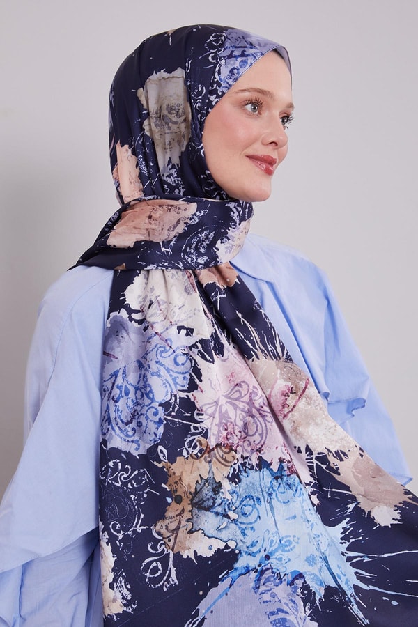 LevidorLacivert Batik Desen Twill Şal