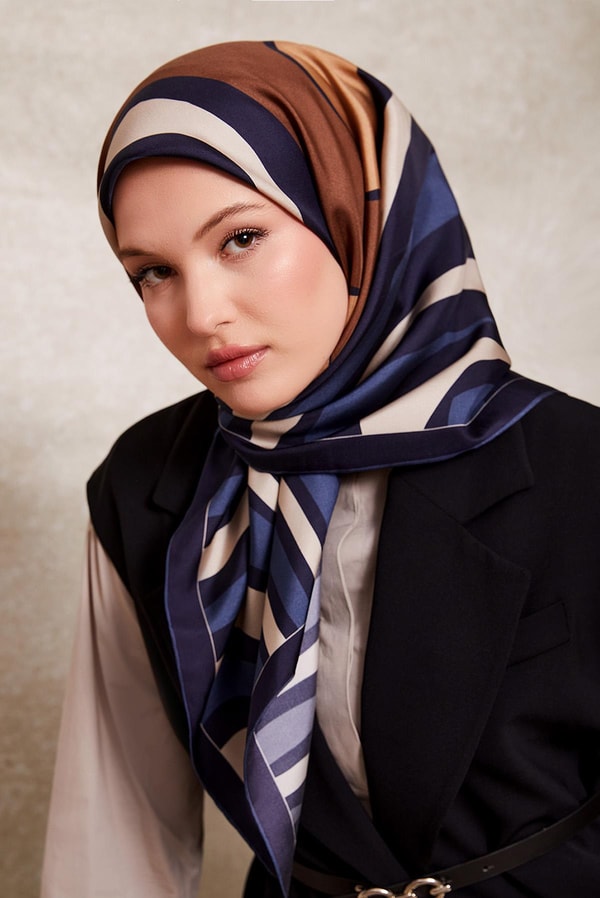 LevidorLacivert Kalın Çizgili Twill İpek Eşarp