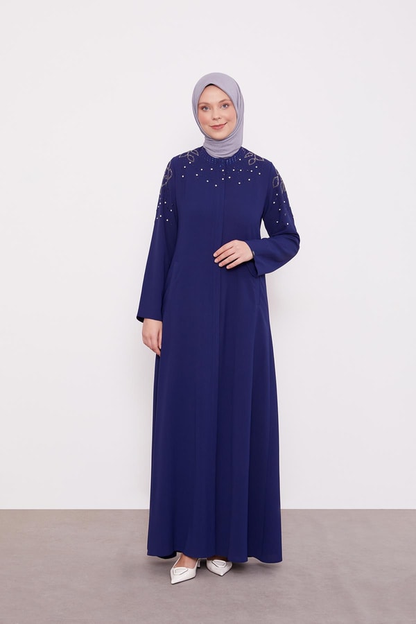 LevidorLacivert Taş İşlemeli Ferace