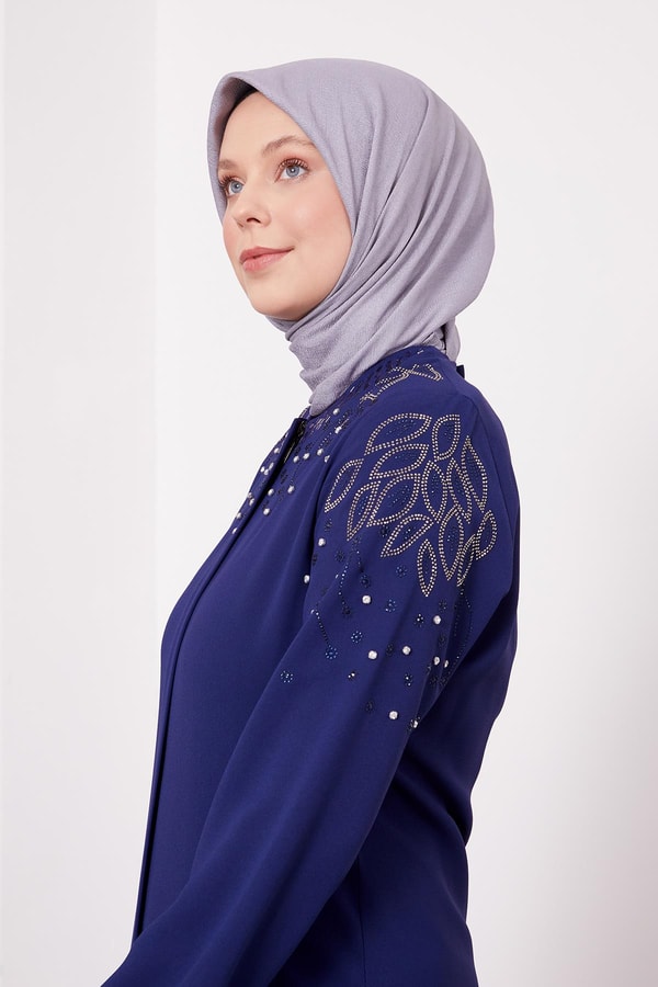 LevidorLacivert Taş İşlemeli Ferace