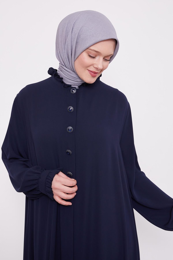 LevidorLacivert Yakası Fırfır Detaylı Ferace