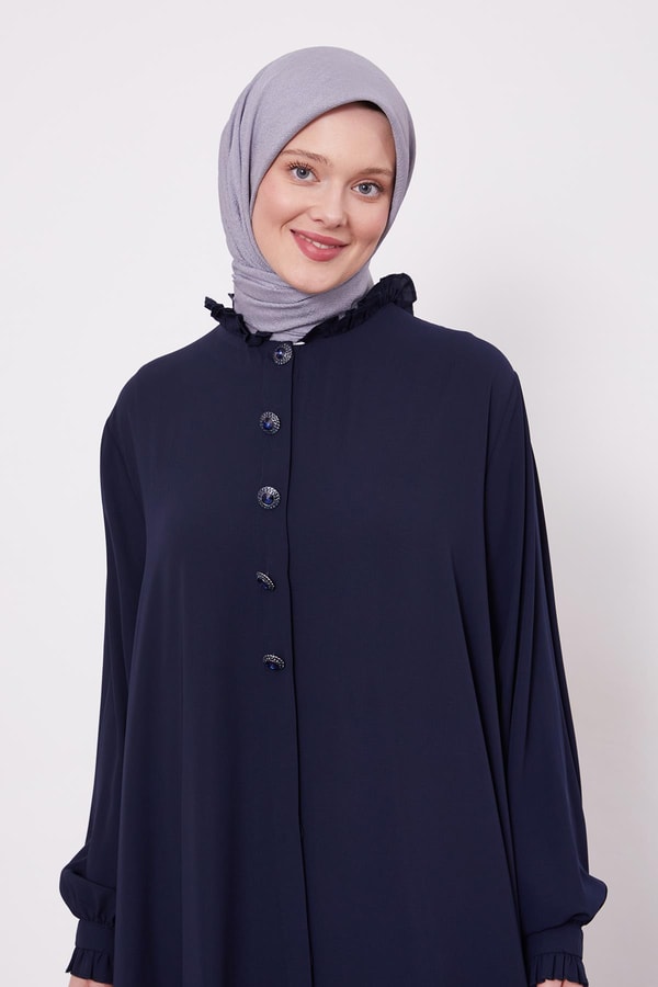 LevidorLacivert Yakası Fırfır Detaylı Ferace