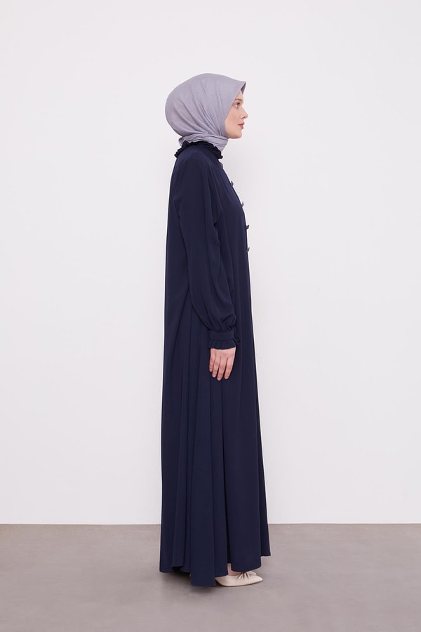 LevidorLacivert Yakası Fırfır Detaylı Ferace