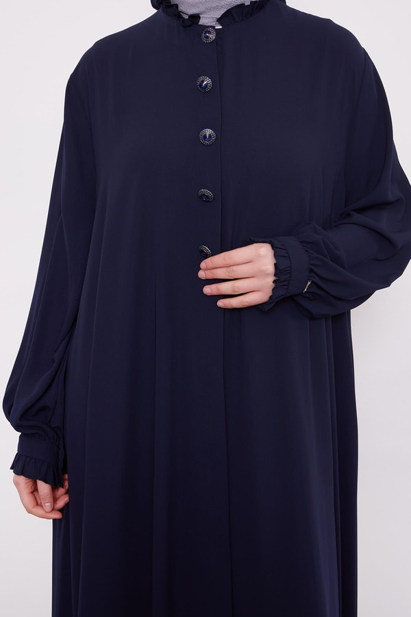 LevidorLacivert Yakası Fırfır Detaylı Ferace