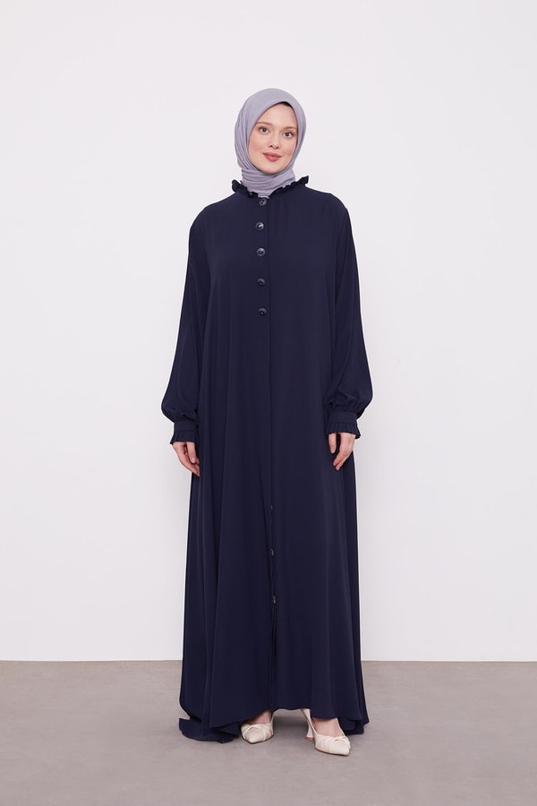 LevidorLacivert Yakası Fırfır Detaylı Ferace