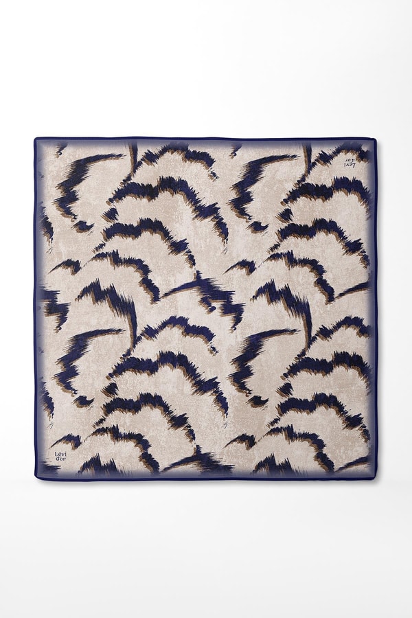 LevidorLacivert Zigzag Spor Desen Twill İpek Eşarp