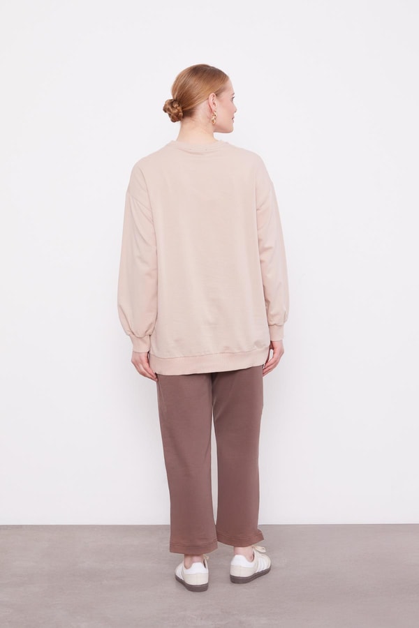 LevidorLatte Çiçek Baskılı Bisiklet Yaka Sweat