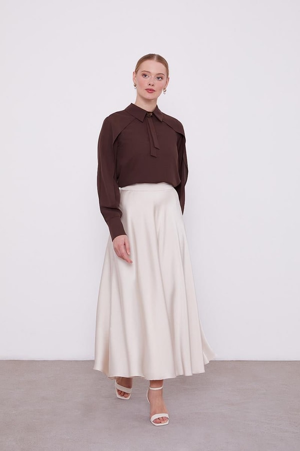 LevidorLevidor Acı Kahve Yaka Taş Detaylı Bluz