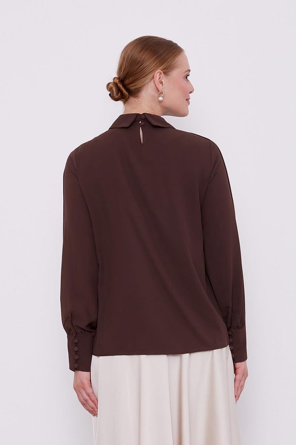 LevidorLevidor Acı Kahve Yaka Taş Detaylı Bluz