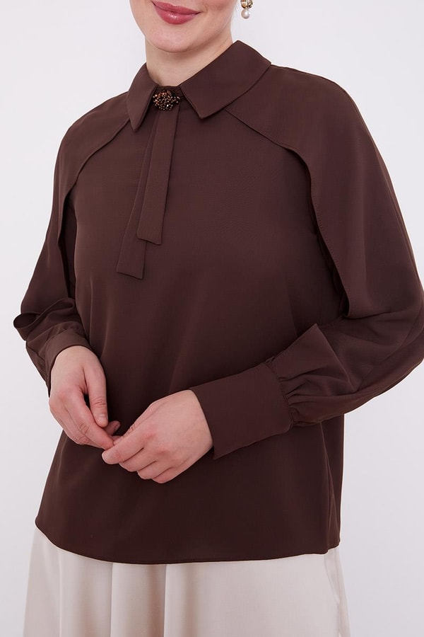 LevidorLevidor Acı Kahve Yaka Taş Detaylı Bluz