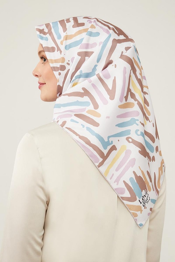 LevidorLevidor Açık Kahverengi Fırça Desen Twill Eşarp