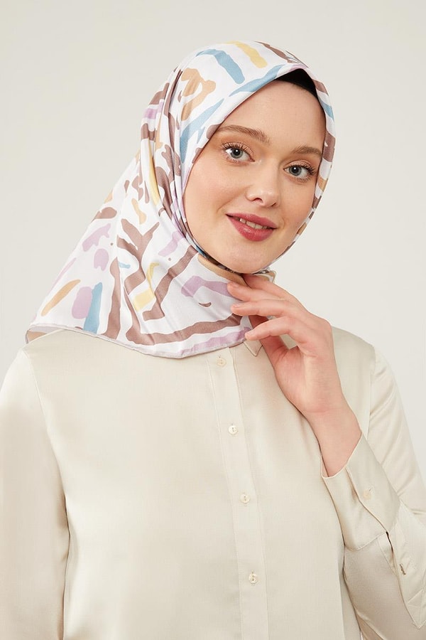 LevidorLevidor Açık Kahverengi Fırça Desen Twill Eşarp