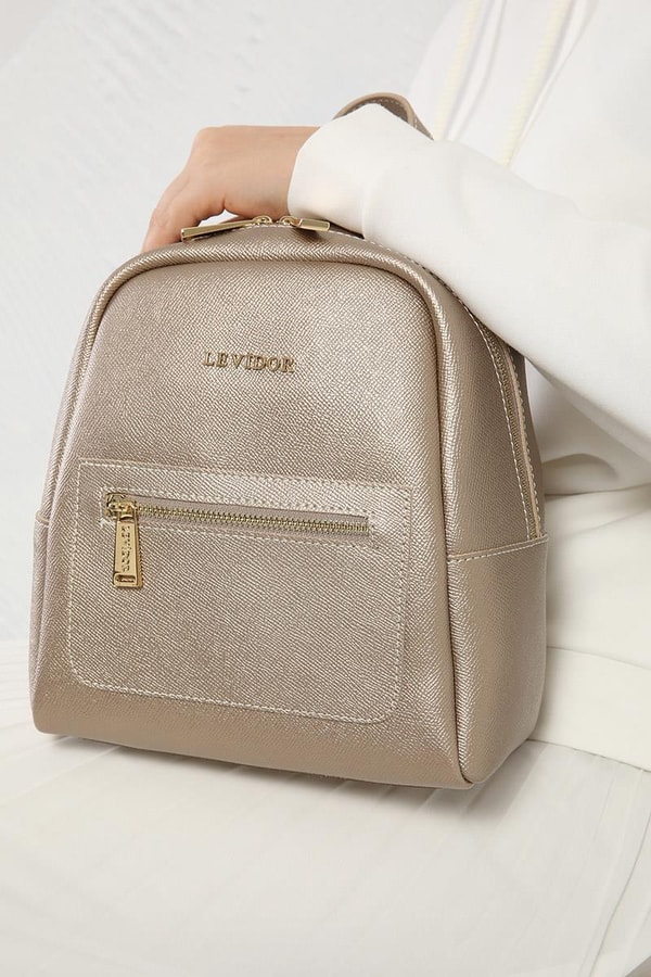 LevidorLevidor Altın Sarısı Fermuarlı Çok İşlevli Sırt Çantası