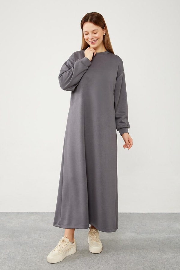 LevidorLevidor Antrasit Bisiklet Yaka Kolları Ribanalı Elbise