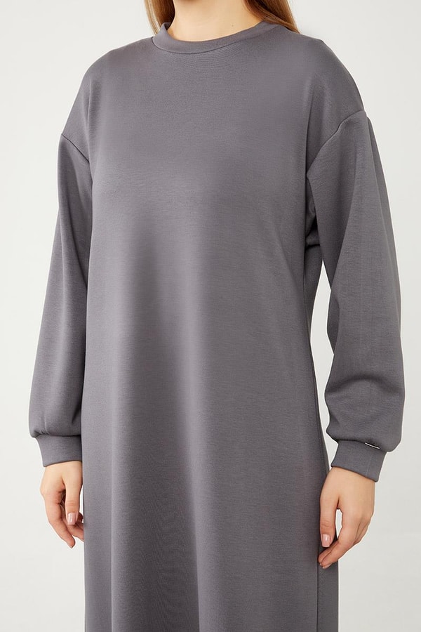 LevidorLevidor Antrasit Bisiklet Yaka Kolları Ribanalı Elbise