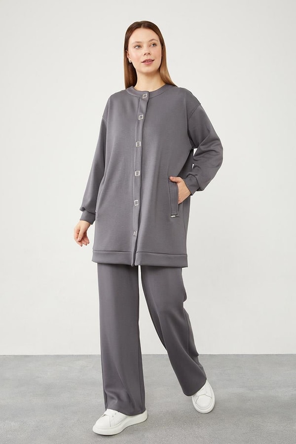 LevidorLevidor Antrasit Bisiklet Yaka Cepli Penye Pantolonlu Spor Takım
