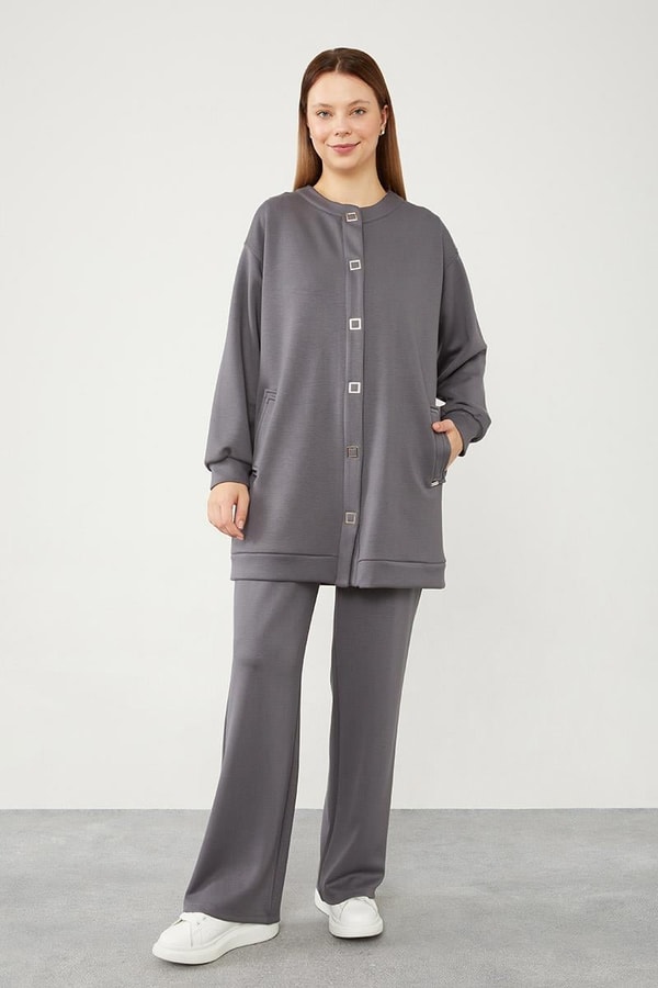 LevidorLevidor Antrasit Bisiklet Yaka Cepli Penye Pantolonlu Spor Takım