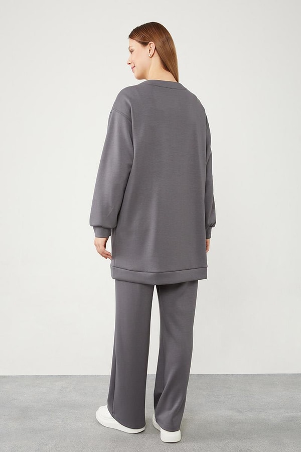 LevidorLevidor Antrasit Bisiklet Yaka Cepli Penye Pantolonlu Spor Takım