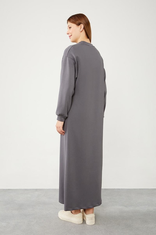 LevidorLevidor Antrasit Bisiklet Yaka Kolları Ribanalı Elbise