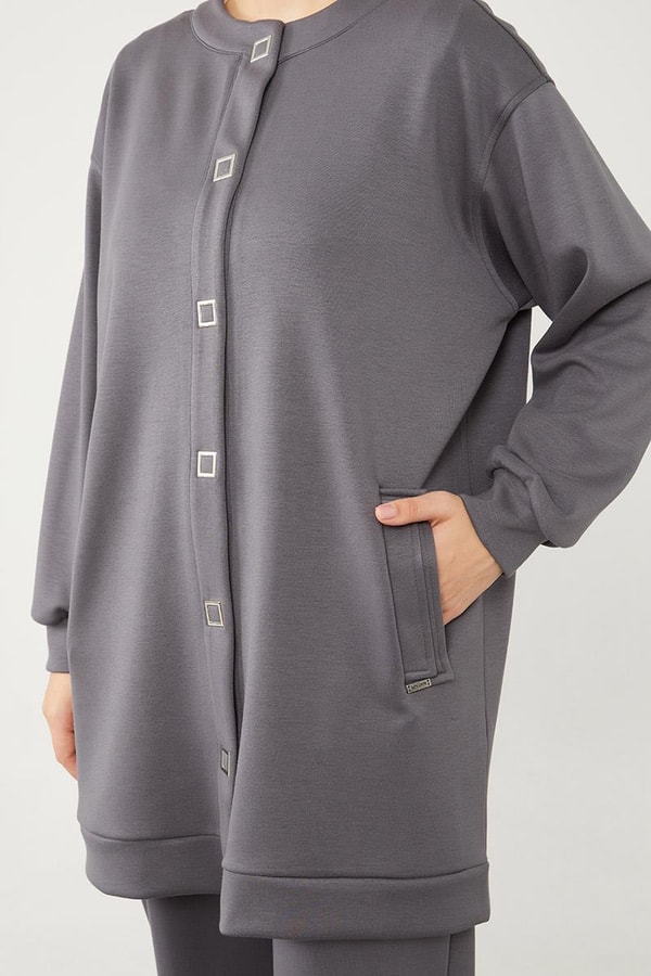 LevidorLevidor Antrasit Bisiklet Yaka Cepli Penye Pantolonlu Spor Takım