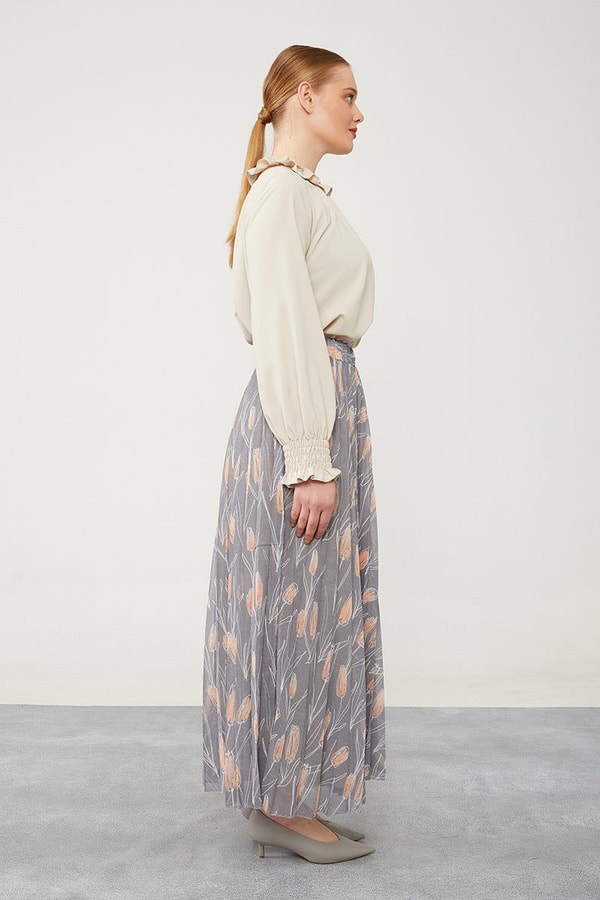 LevidorLevidor Antrasit Çiçek Desen Şifon Etek