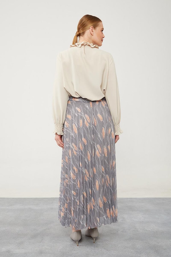 LevidorLevidor Antrasit Çiçek Desen Şifon Etek