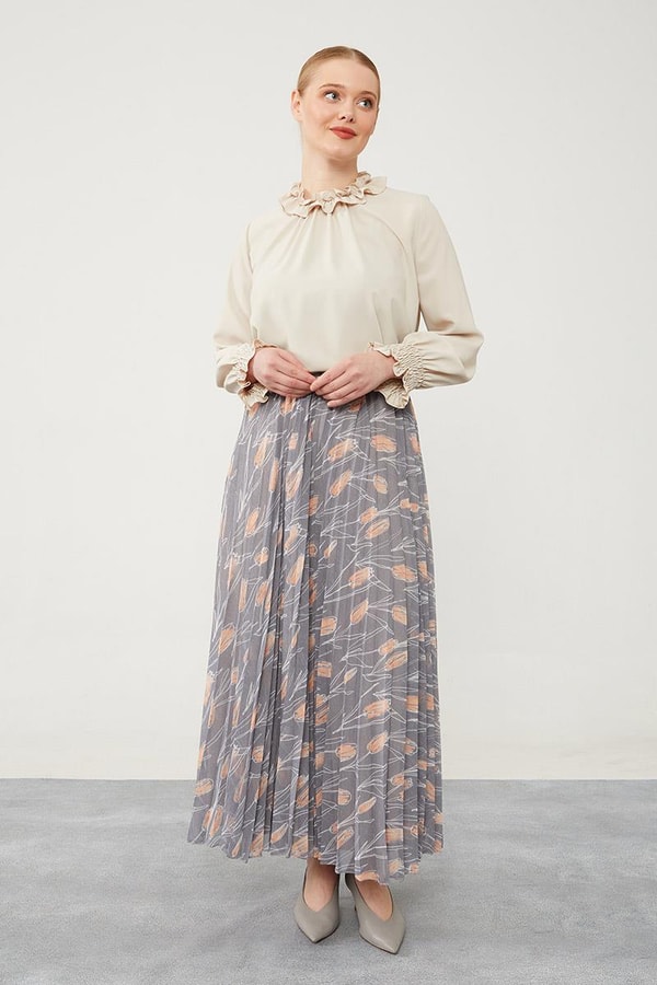 LevidorLevidor Antrasit Çiçek Desen Şifon Etek