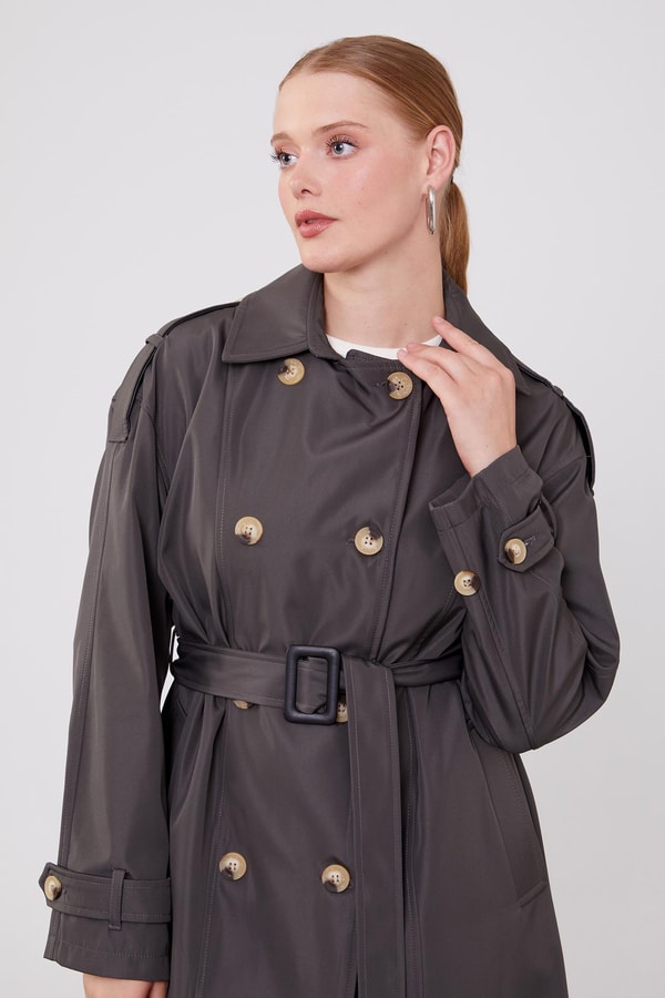 LevidorLevidor Antrasit Düğme Kapamalı Trençkot