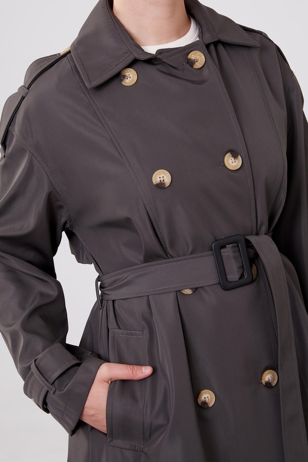 LevidorLevidor Antrasit Düğme Kapamalı Trençkot