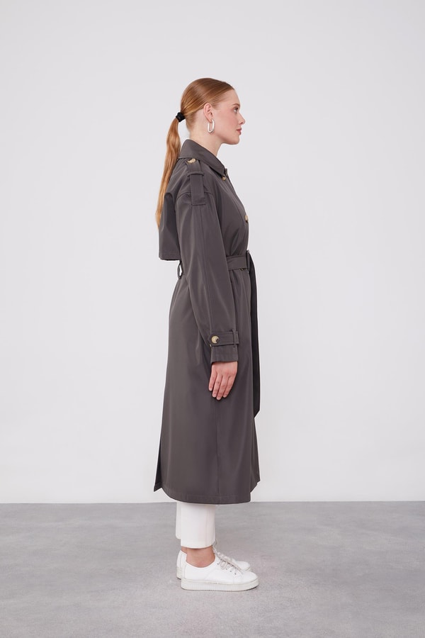 LevidorLevidor Antrasit Düğme Kapamalı Trençkot