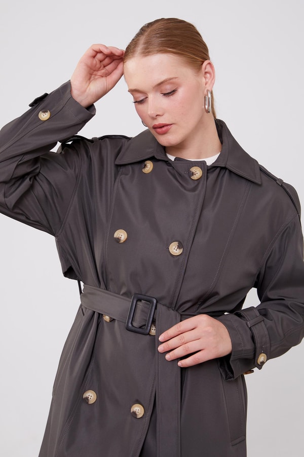 LevidorLevidor Antrasit Düğme Kapamalı Trençkot